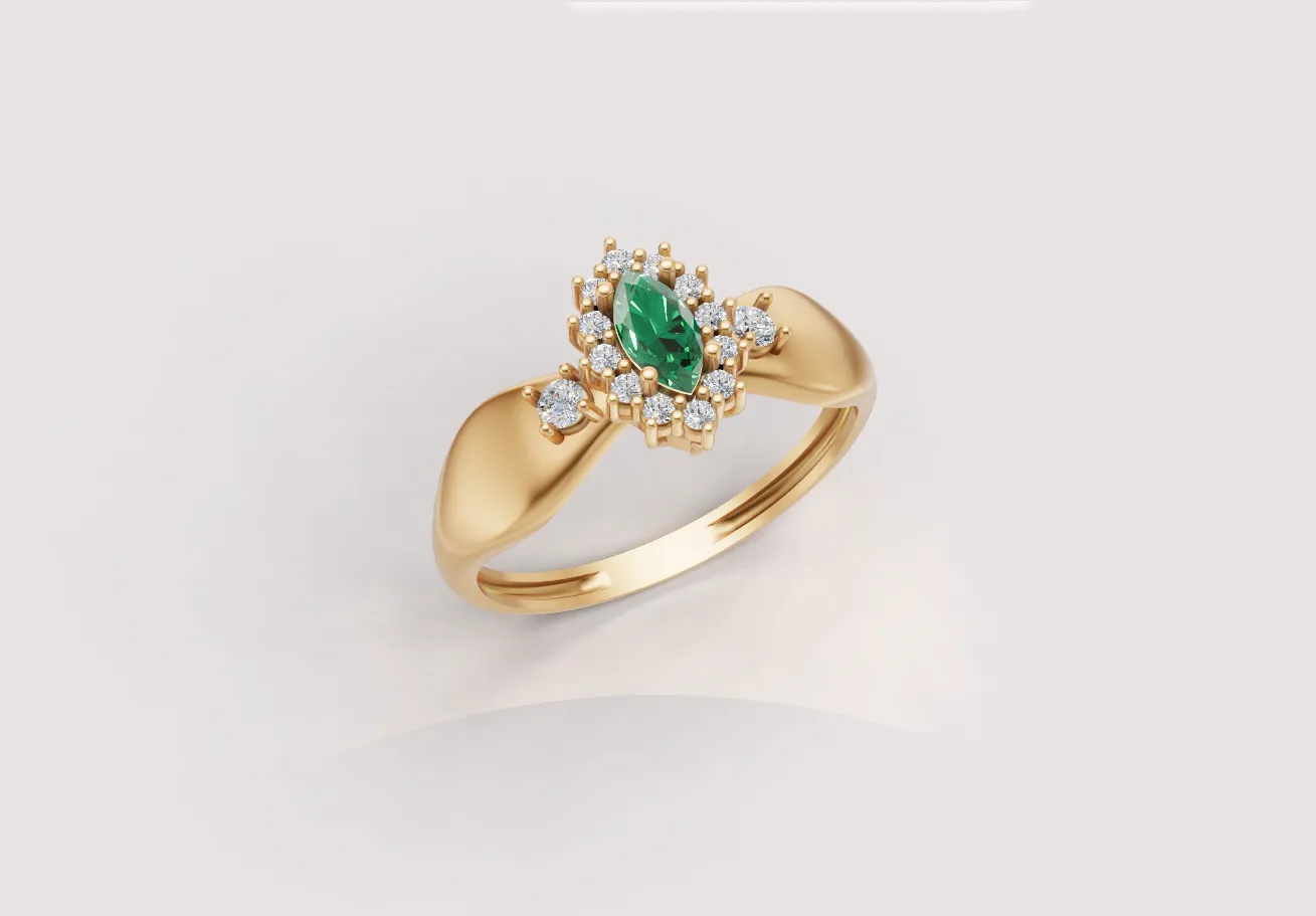Anel Chuveiro Navete e Diamantes Laterais