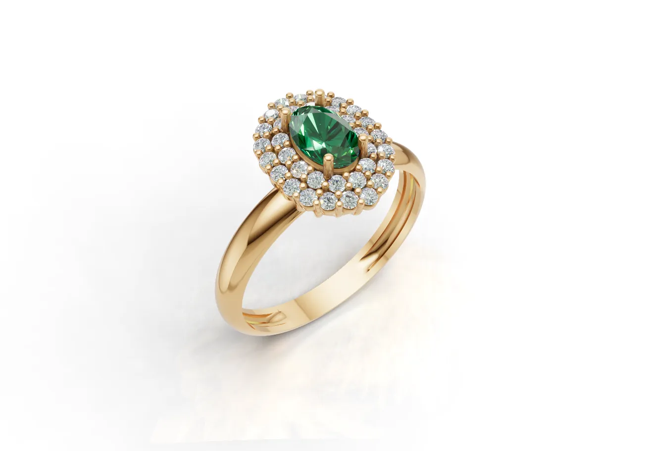 Anel Oval Pavê com Halo Duplo – Centro 4x6 mm | 35 Gemas