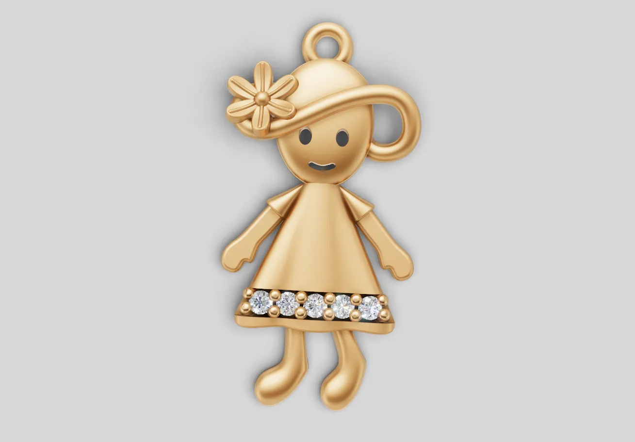 Pingente Menina com Flor e Pedras de 1 mm — Modelo 3D