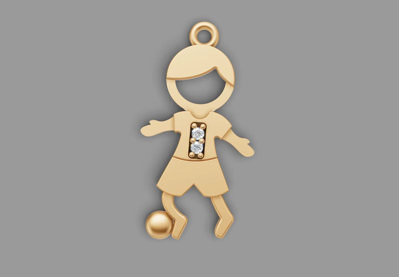 Pingente Menino Jogador de Futebol com Pedras — Modelo 3D