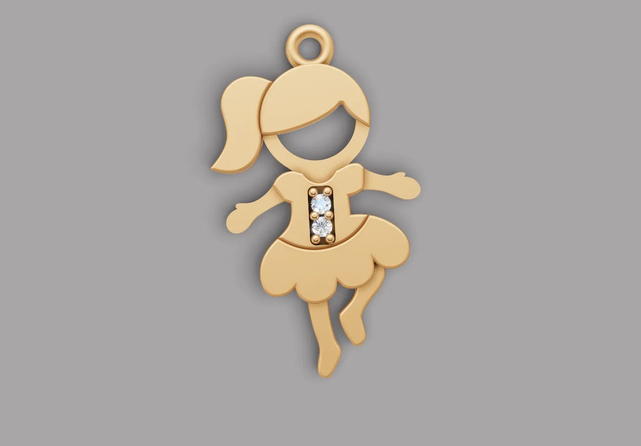 Pingente Menina Bailarina com Pedras — Modelo 3D