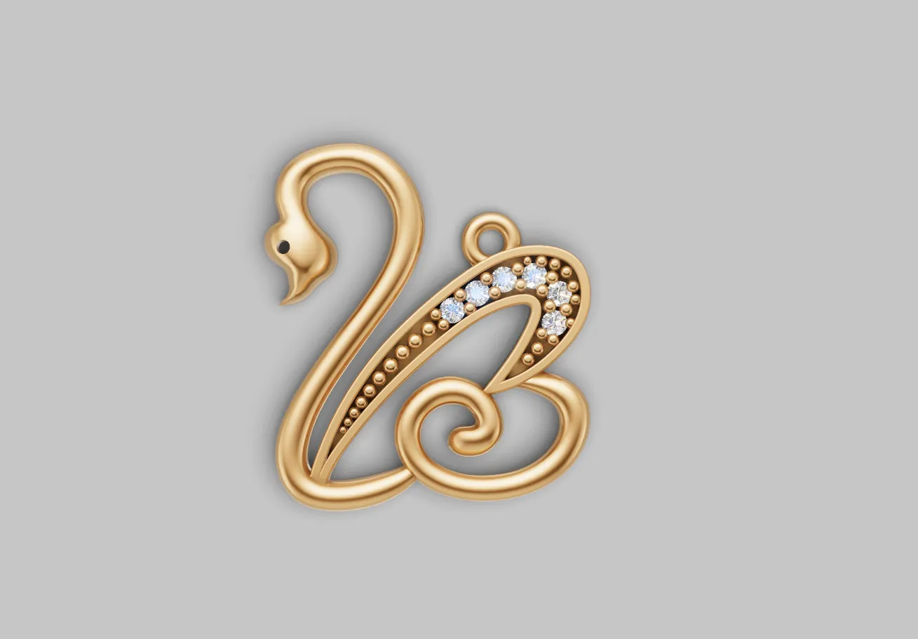Pingente Cisne com Pedras — Modelo 3D