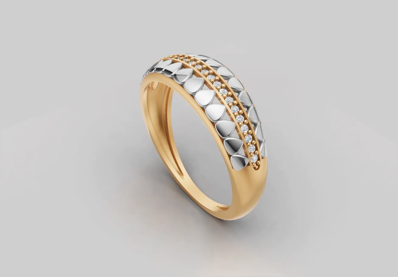 Anel com Fileiras de Gotas e Pedras — Modelo 3D