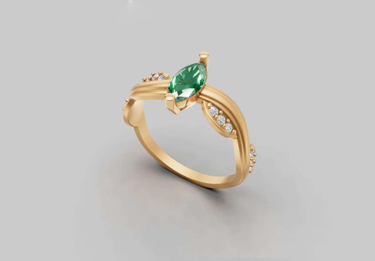 Anel Navete com Diamantes Laterais