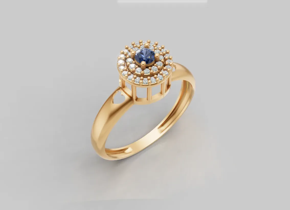 Anel Halo Duplo com Pedra Central Azul
