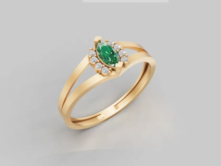 Anel Navete Verde com Halo