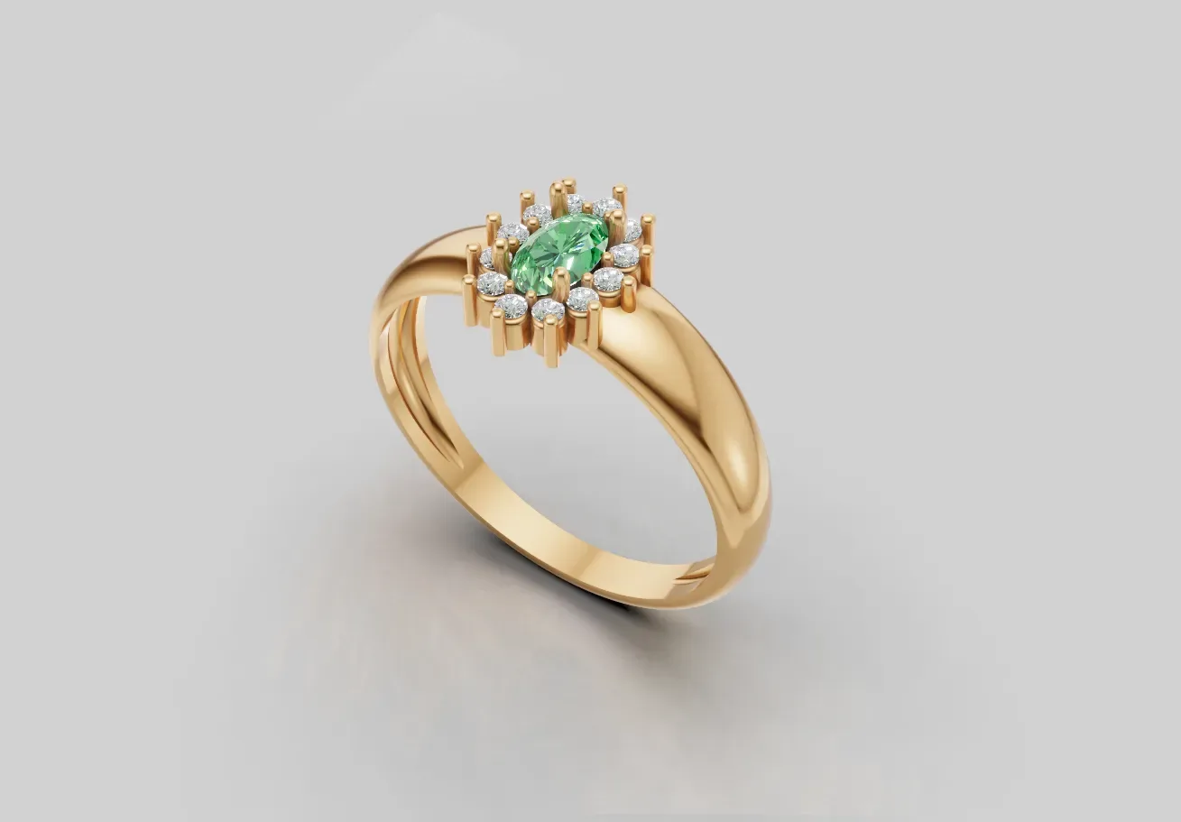 Anel Oval com Halo de 12 Pedras