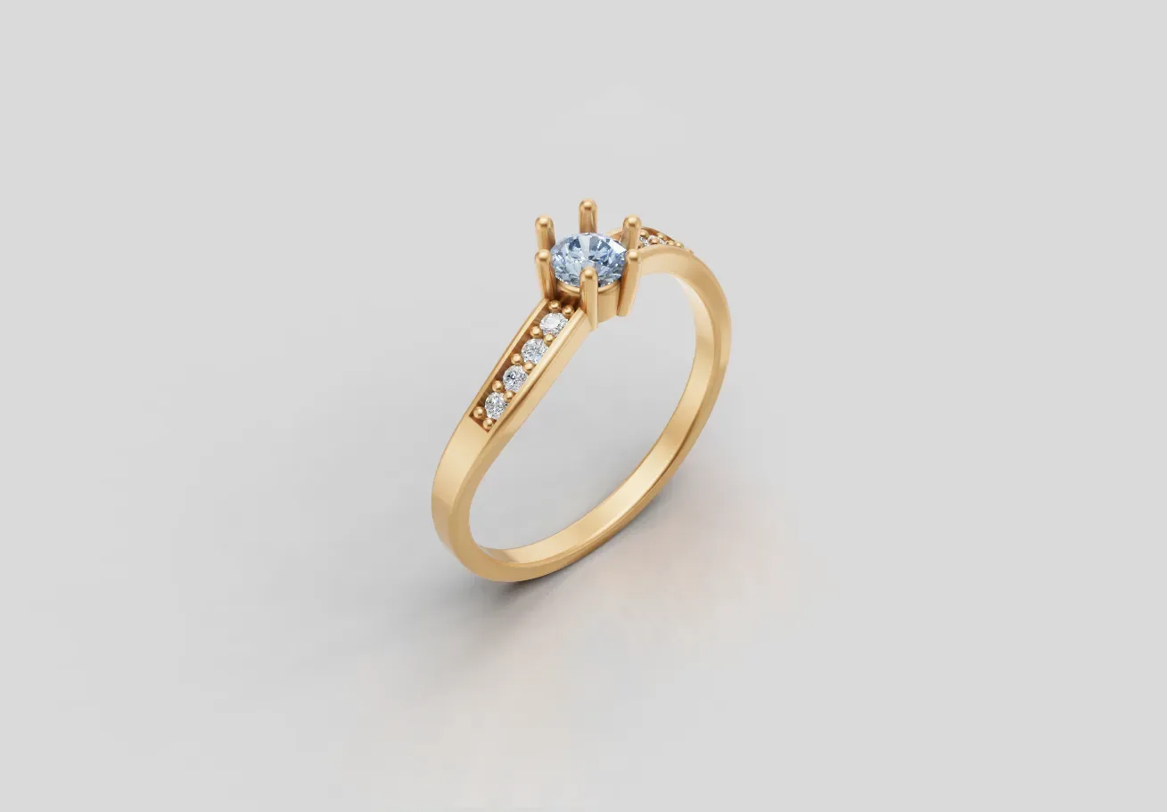 Anel Solitário com Fileiras de Diamantes